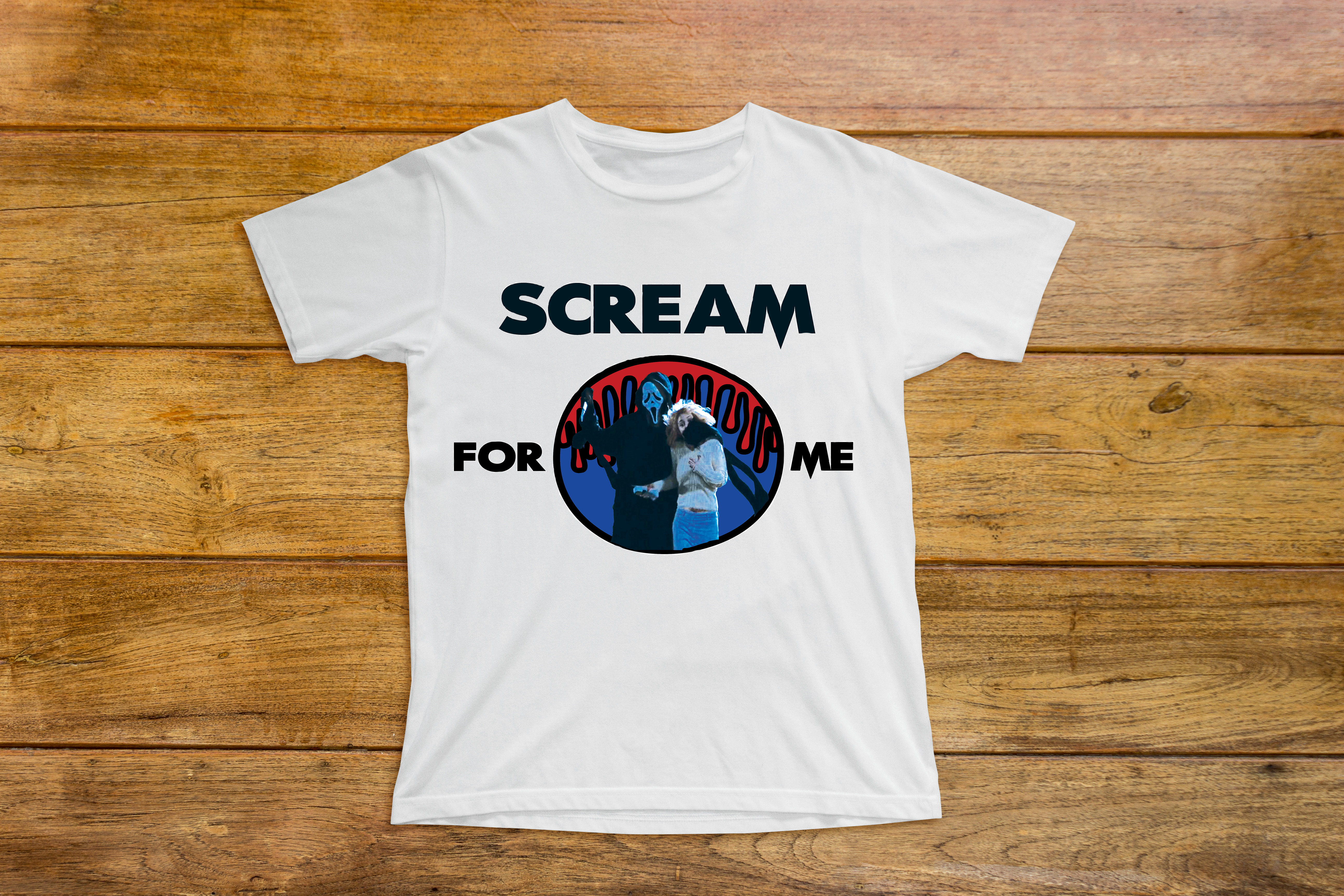 Scream movie design on a white shirt